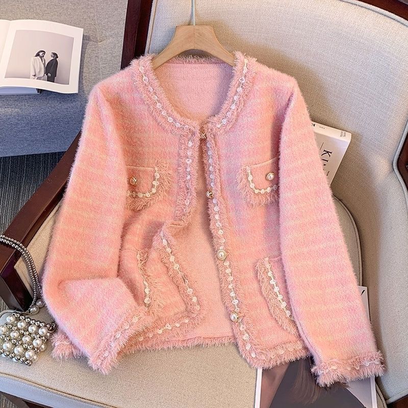 Cardigan confortable pour femmes avec perles décoratives et détails à franges Chic & Stil