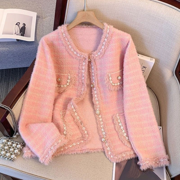 Cardigan confortable pour femmes avec perles décoratives et détails à franges Chic & Stil