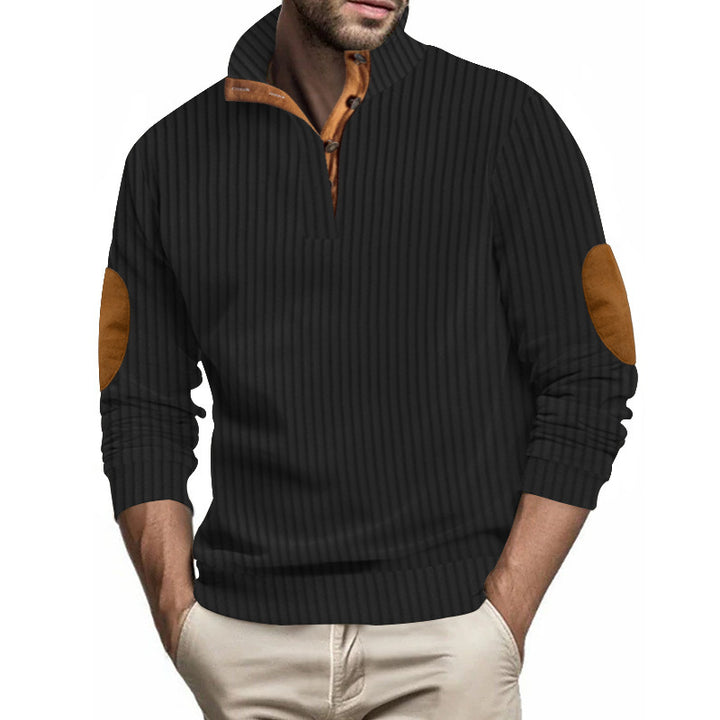 Elegant knit sweater for men with lapel collar and leather appliques Lune London