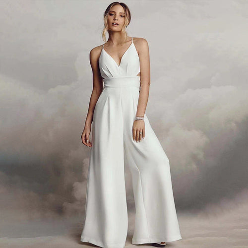 Women's Jumpsuit with Elegant V-Neck and Flowing Leg Lune London