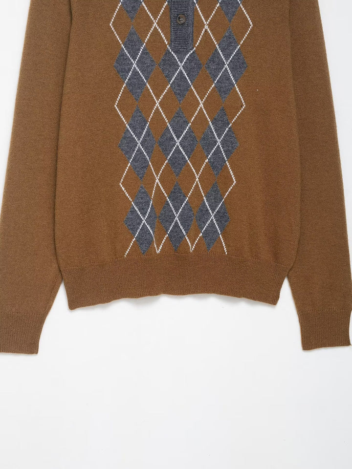 Elegant sweater for women with diamond pattern and collar Lune London