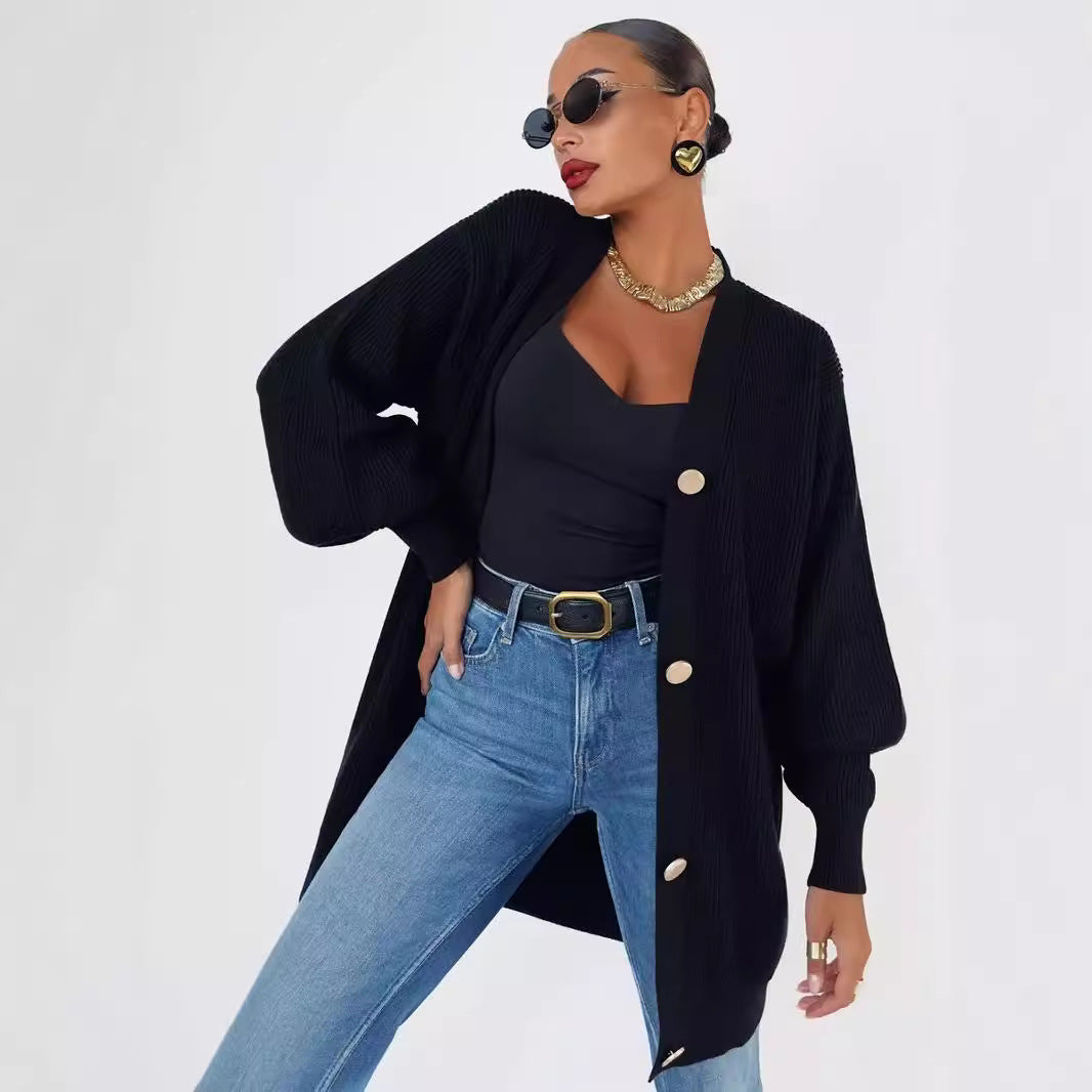 Oversized knit jacket for women with decorative buttons Lune London