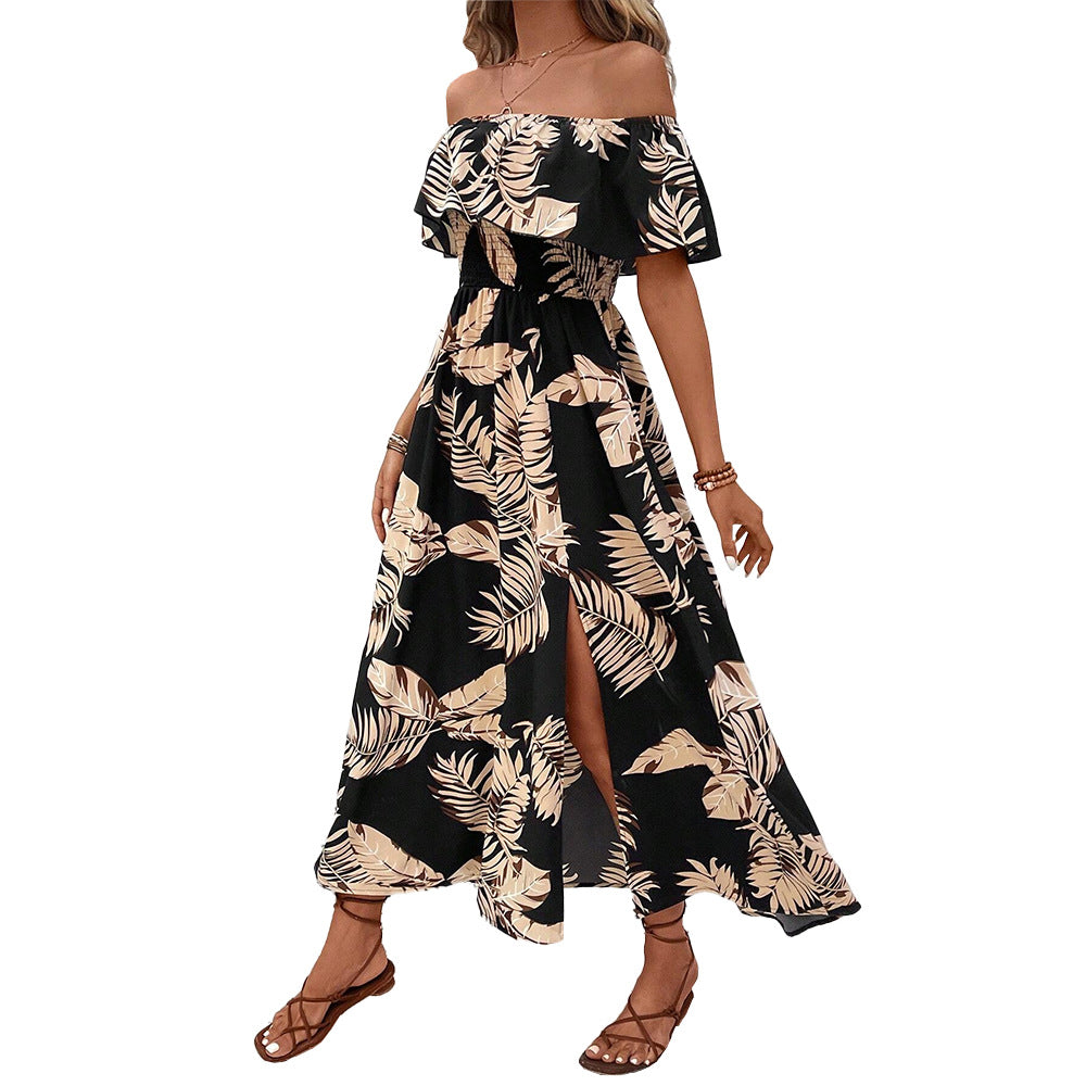 Robe maxi femme avec design hors-épaule et élégante bordure à volants Chic & Stil