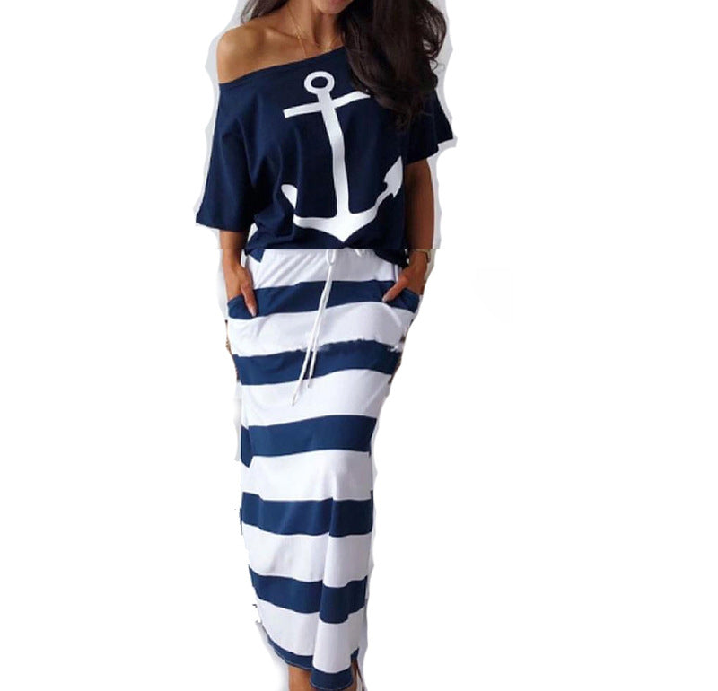 Casual off-shoulder dress for women with chic striped design
