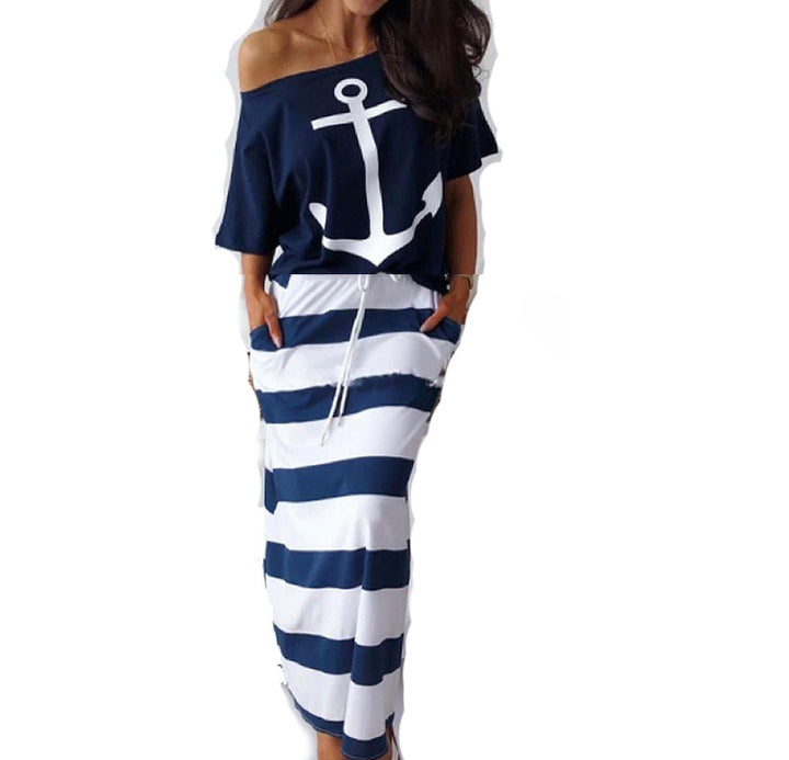 Casual off-shoulder dress for women with chic striped design
