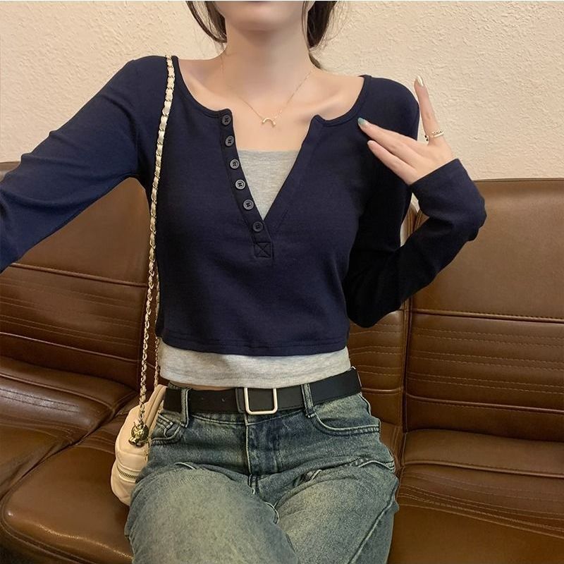 Chemise à manches longues pour femmes avec patte de boutonnage et col rond Chic & Stil