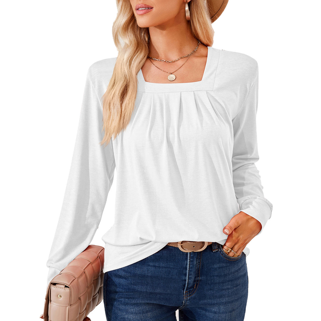 Long sleeve T-shirt for women with square neckline and feminine ruche Lune London