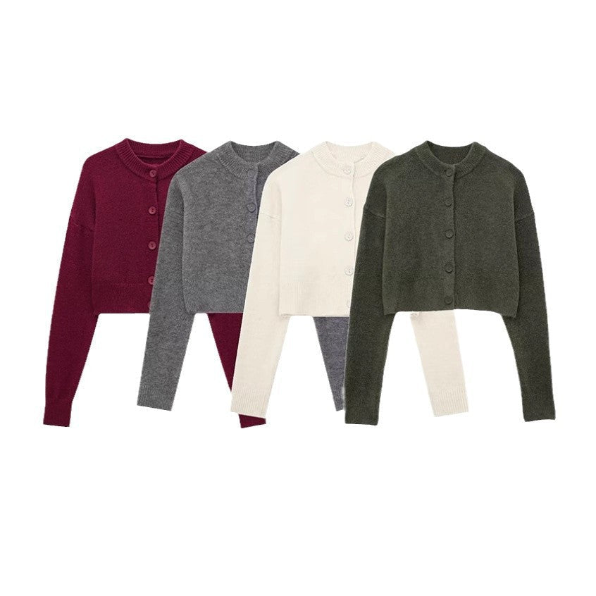 Women's Short Cardigan with Button Placket and Elegant Round Neckline Lune London