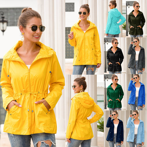 Lightweight transitional jacket for women with adjustable drawstring waist and practical pockets Lune London