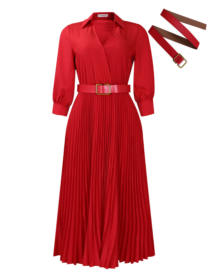 Pleated wrap dress for women with belt and pretty collar Lune London