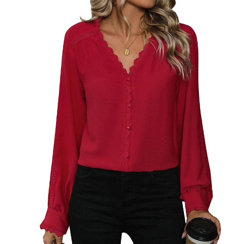 Elegant blouse for women with lace accents and button placket Lune London
