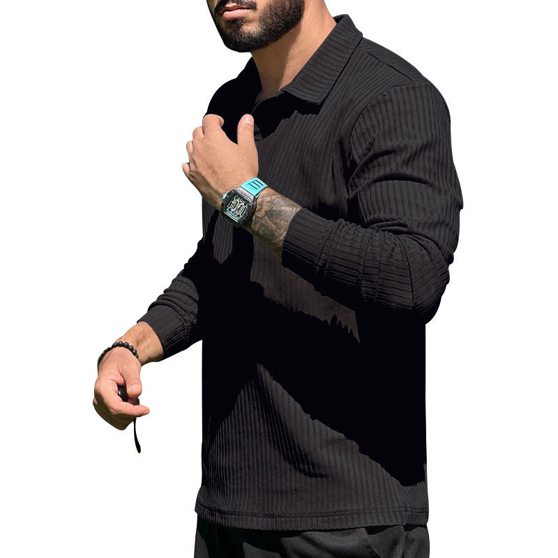 Long sleeve sporty polo for men with ribbed structure Lune London