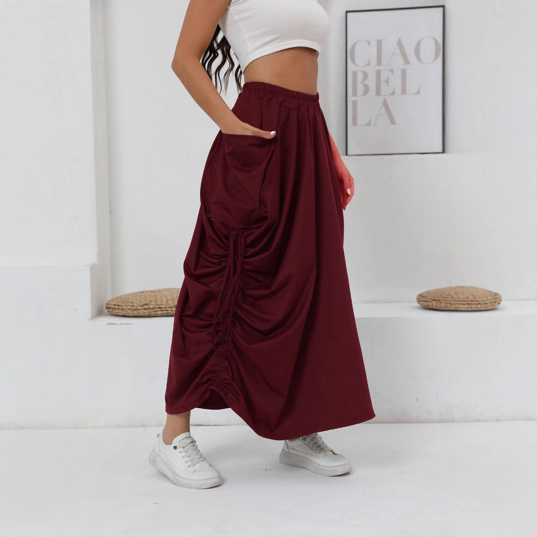 Maxi skirt for women with side gathers and practical pockets Lune London