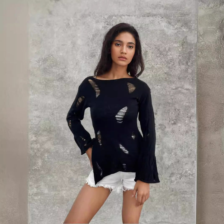 Pull en tricot pour femmes avec un design décontracté et effiloché Lune Londonl