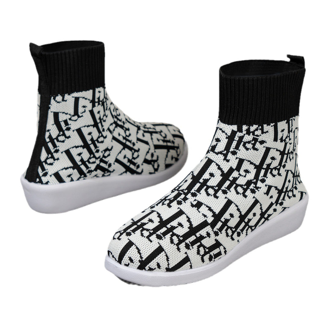 Fashionable synthetic boots for women with creative pattern and elastic shaft Lune London