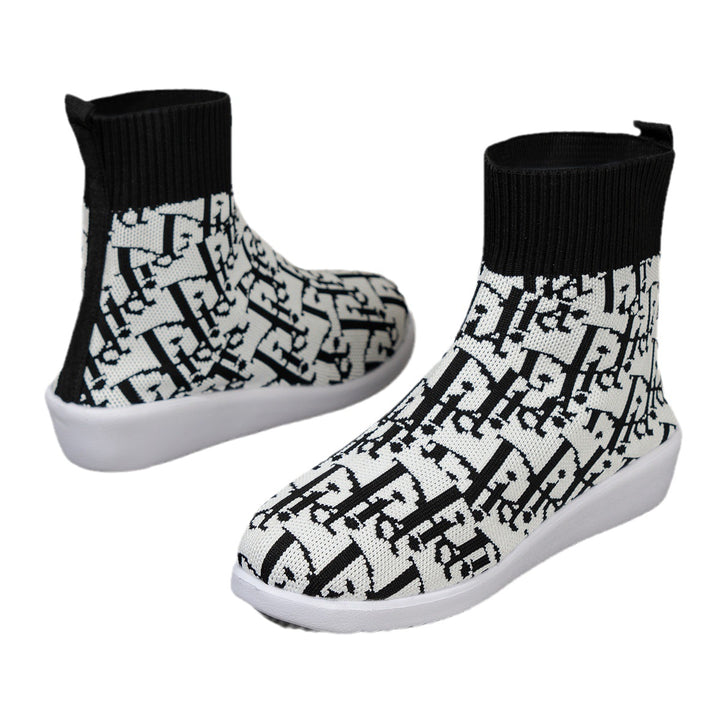 Fashionable synthetic boots for women with creative pattern and elastic shaft Lune London