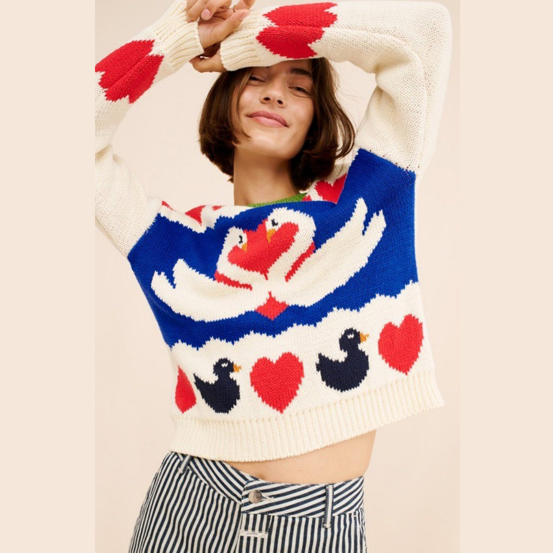 Knitted sweater for women with animal print and colorful accents Lune London