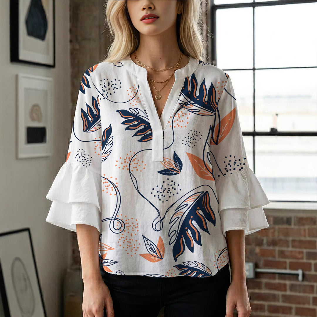 Women Elegant Top with Voluminous Puff Sleeves and Floral Print Lune London