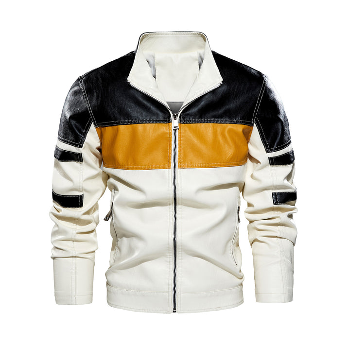 Men's biker jacket in faux leather with contrasting color panels Lune London