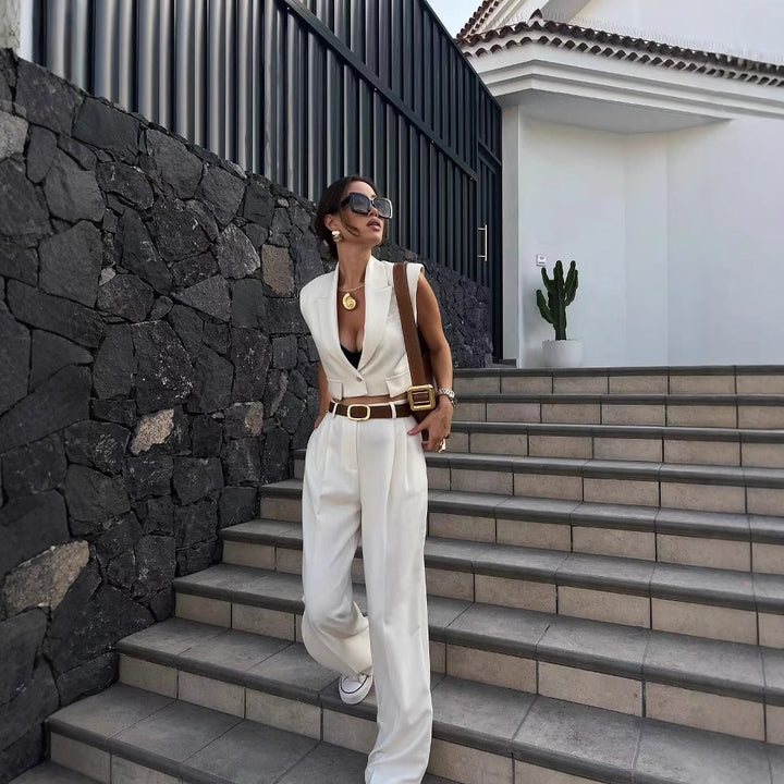 Wide palazzo pants for women with an elegant pleat treatment at the waist Lune London