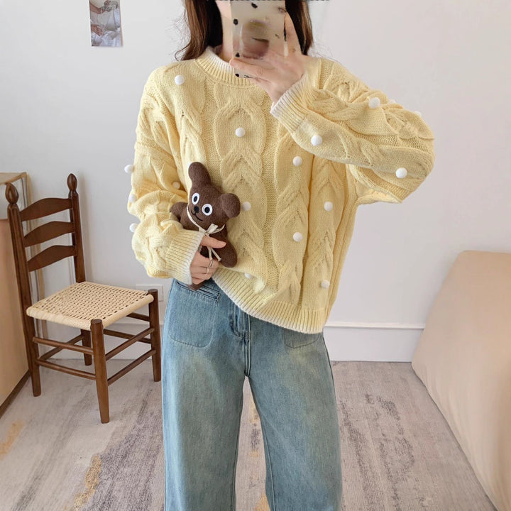 Pull surdimensionné en tricot épais pour femmes avec un motif en câble décontracté et des appliqués ludiques Chic & Stil