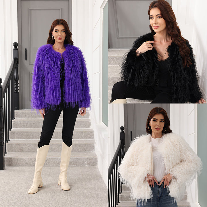 Ladies Short Soft Faux Fur Jacket with Flared Sleeves Lune London
