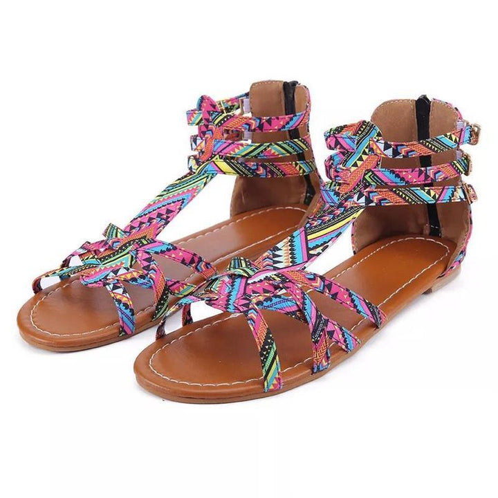 Women’s strappy sandals with graphic pattern and adjustable ankle strap Lune London