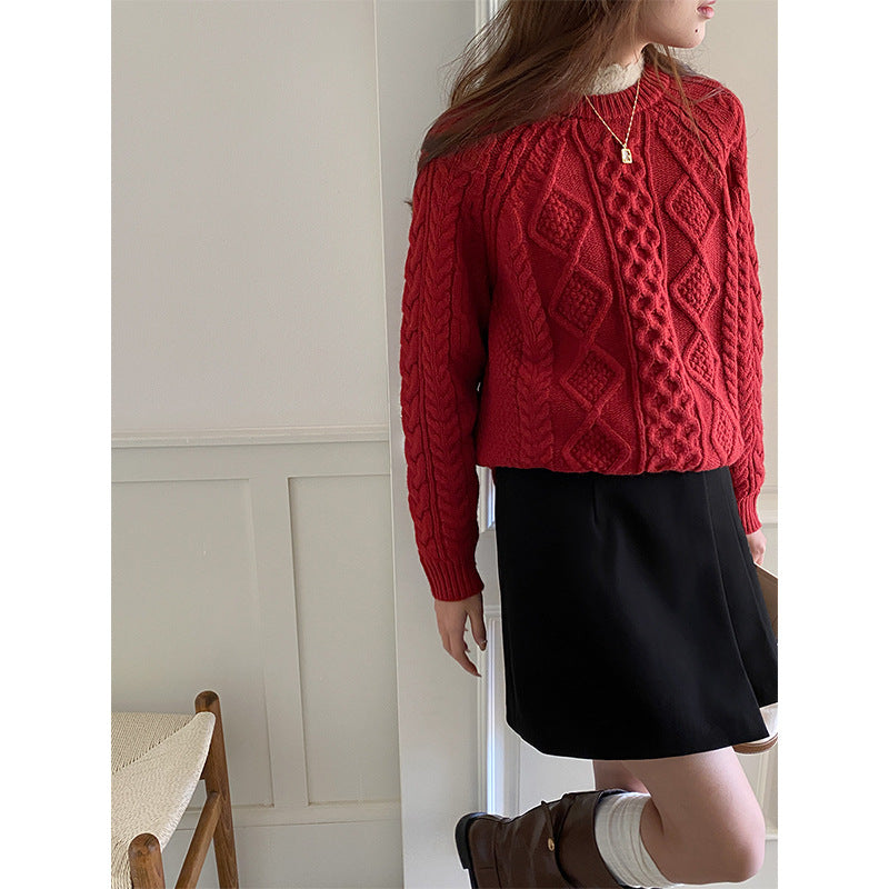 Women casual chunky knit sweater with cable pattern Chic & Stil