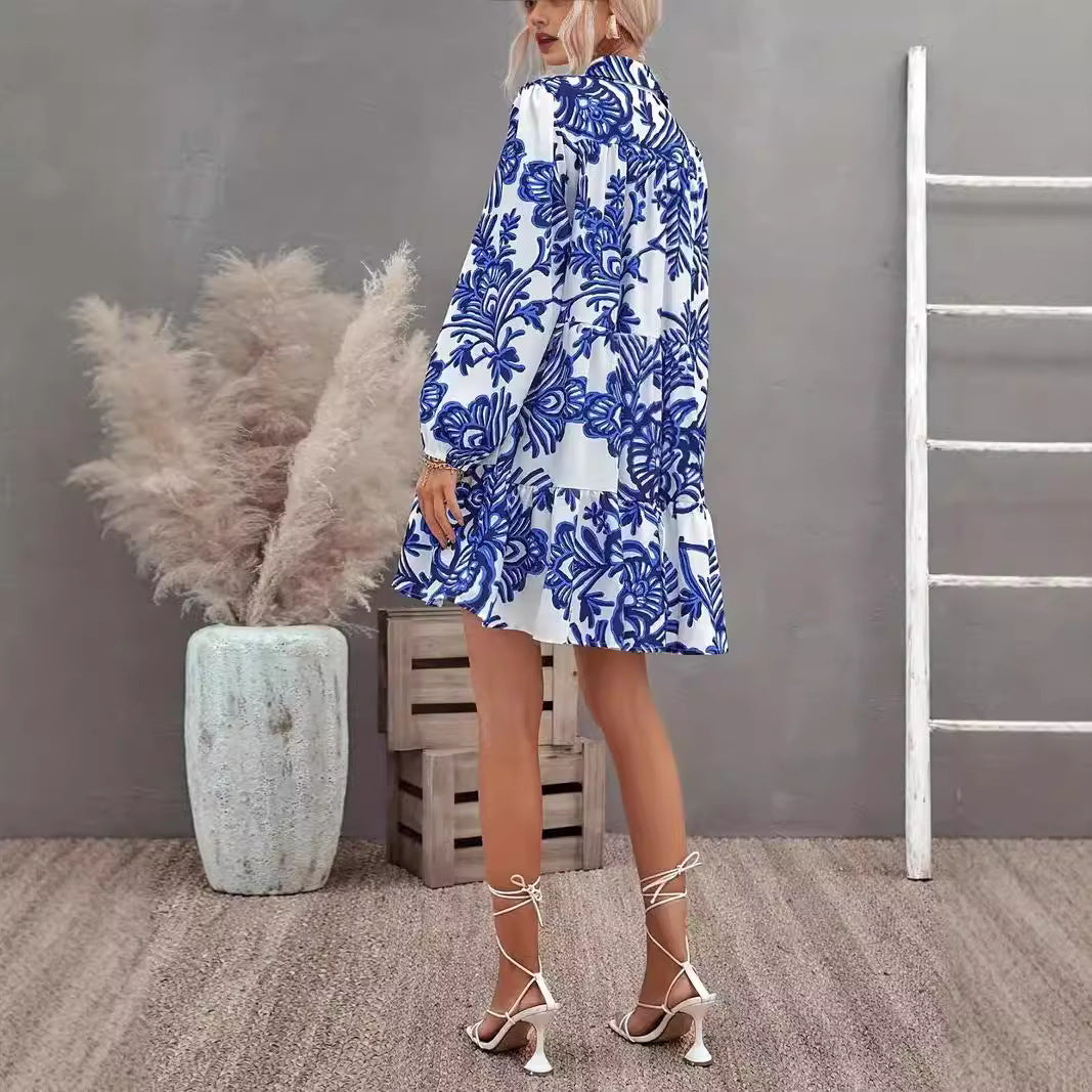 Shirt dress for women with voluminous skirt and floral pattern Lune London