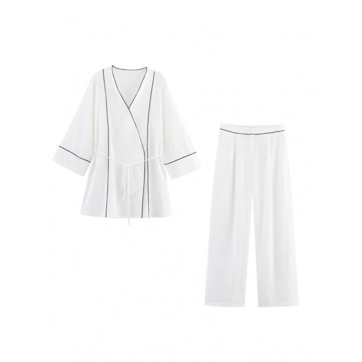 Wide-leg high-waisted women's trousers with elegant belt ornament Lune London