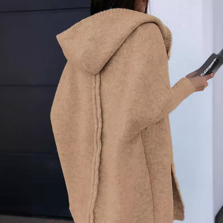Hooded knit coat for women with side slits Lune London