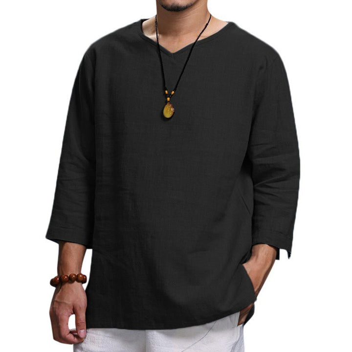Men's Lightweight Linen Shirt with V-Neck Lune London