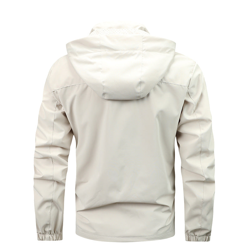 Multi-functional outdoor jacket for men with adjustable hood and reflective elements Lune London