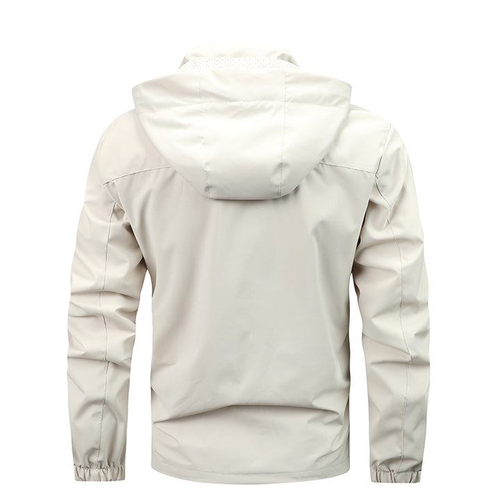 Multi-functional outdoor jacket for men with adjustable hood and reflective elements Lune London