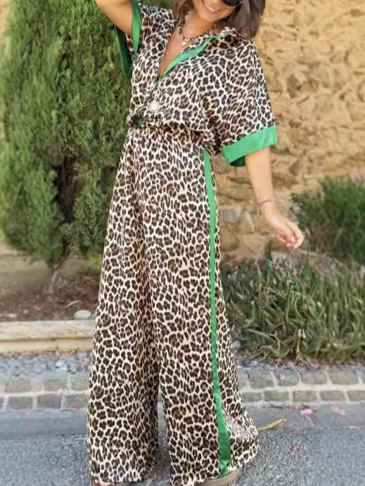 Ladies elegant leopard print jumpsuit with wide legs and relaxed fit Lune London