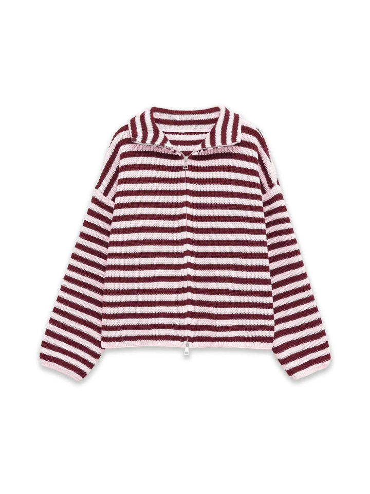 Cardigan rayé pour femmes avec capuche confortable et fermeture éclair Chic & Stil