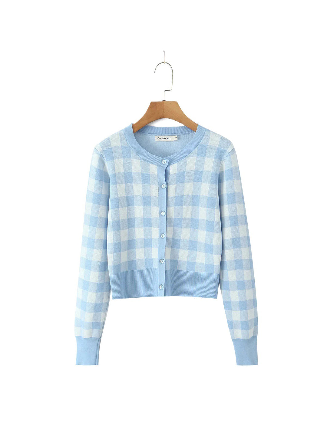 Ladies checked fashion cardigan with round collar and button closure Lune London