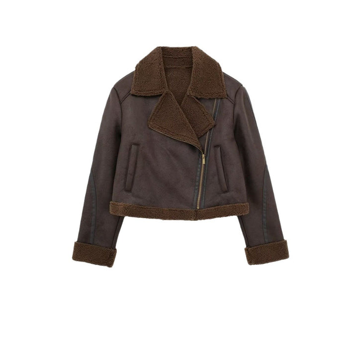Casual biker jacket for women with a soft faux fur collar and practical pockets Lune London