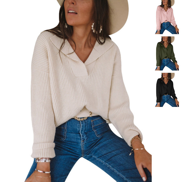 Women Stylish Knit Sweater with V-neck and Hood Lune London