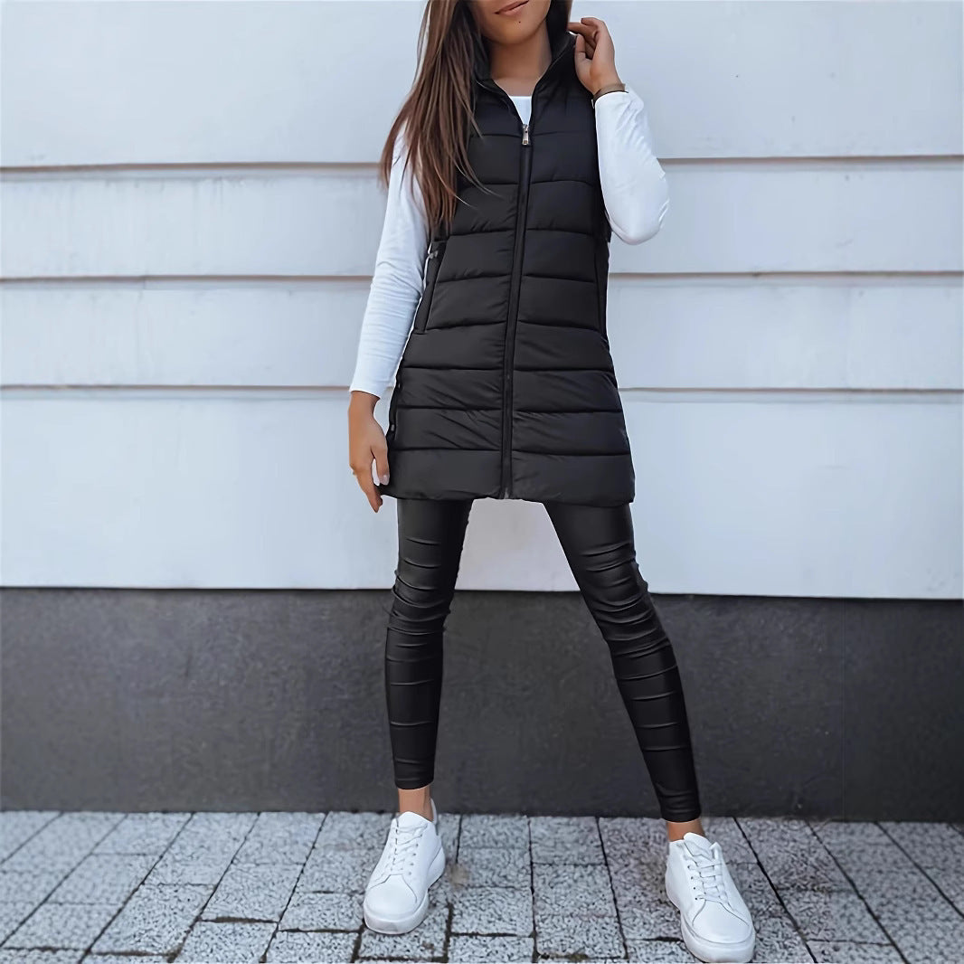 Quilted hooded vest for women with zipper closure and practical pockets Lune London
