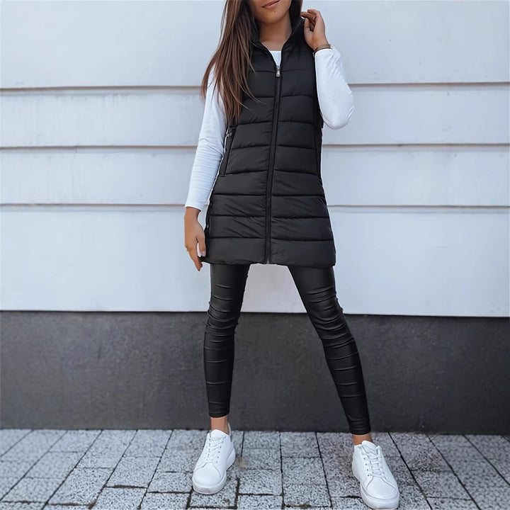 Quilted hooded vest for women with zipper closure and practical pockets Lune London
