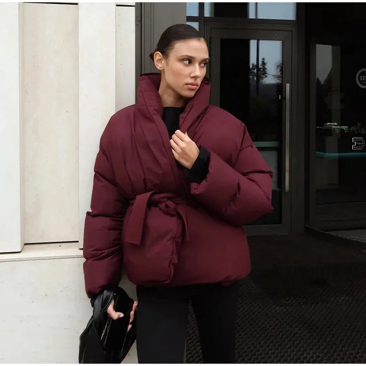 Ladies practical and stylish down jacket with belt Lune London