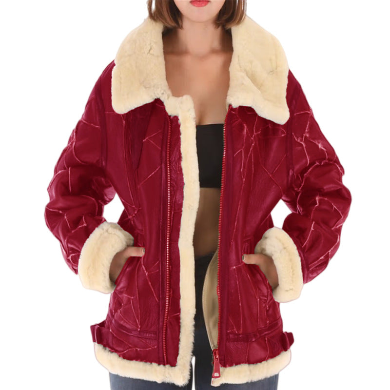 Casual faux leather jacket for women with faux fur collar Lune London