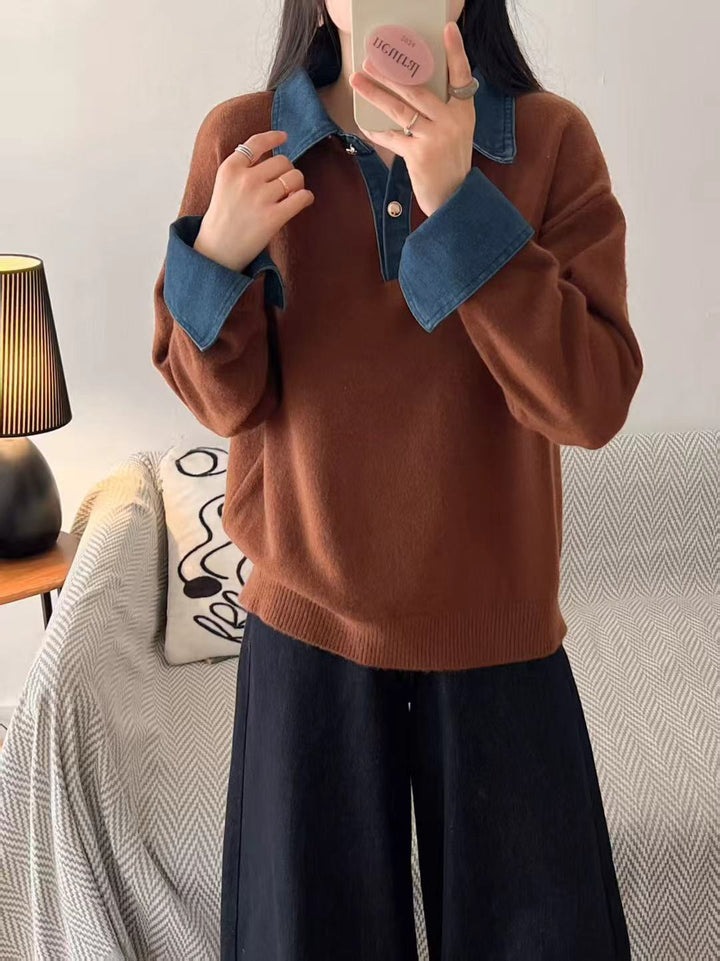 Pull femme avec un col de chemise tendance et un matériau doux Chic & Stil