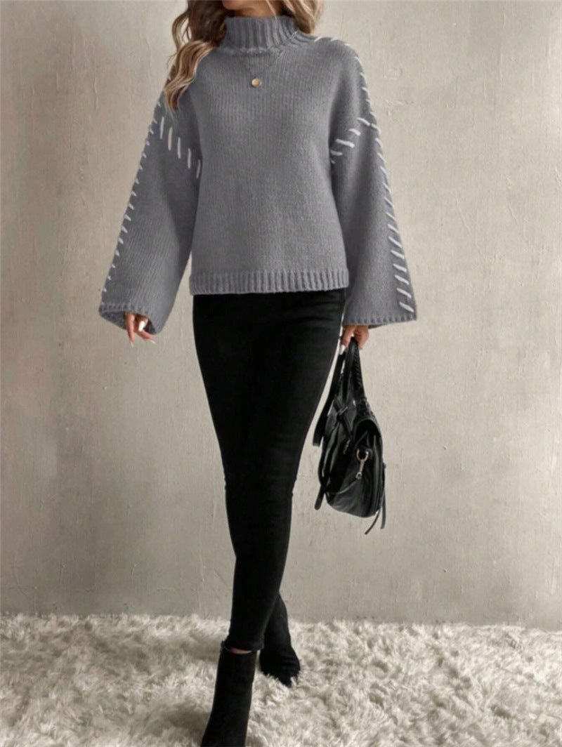 Knit sweater for women with wide sleeves and a high collar Lune London