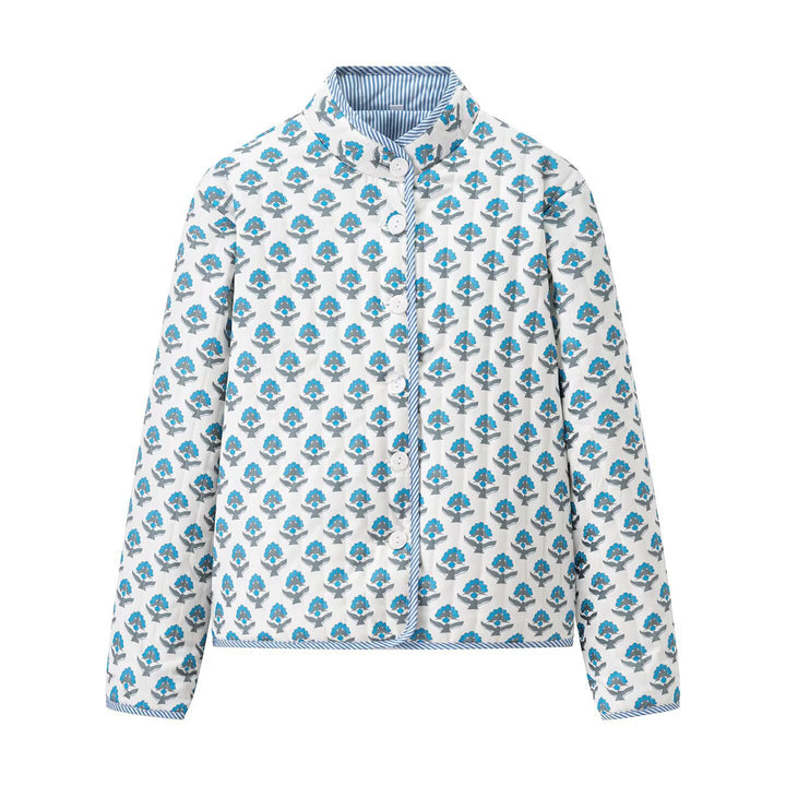 Trendy bomber jacket for women with floral pattern and practical button details Lune London