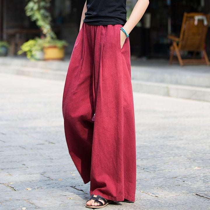 Pantalons larges en lin pour femmes avec une coupe élégante et une taille élastique Chic & Stil