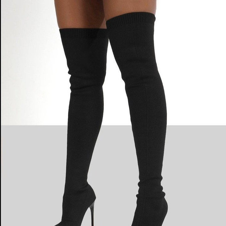 Knee-high women's boots with an elegant heel and high-quality knit structure Lune London