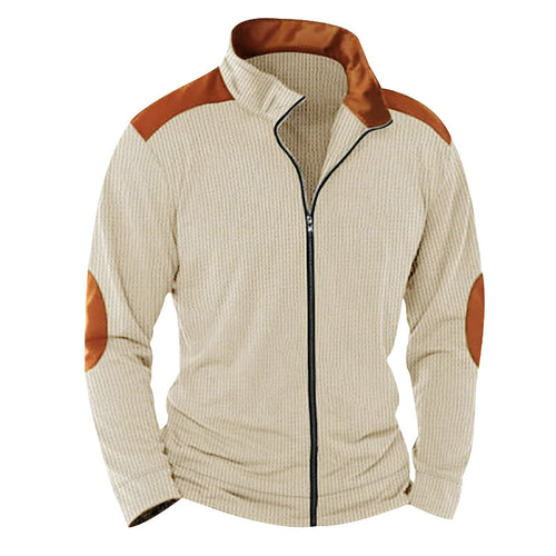 Quilted jacket for men with high collar and leather applications Lune London