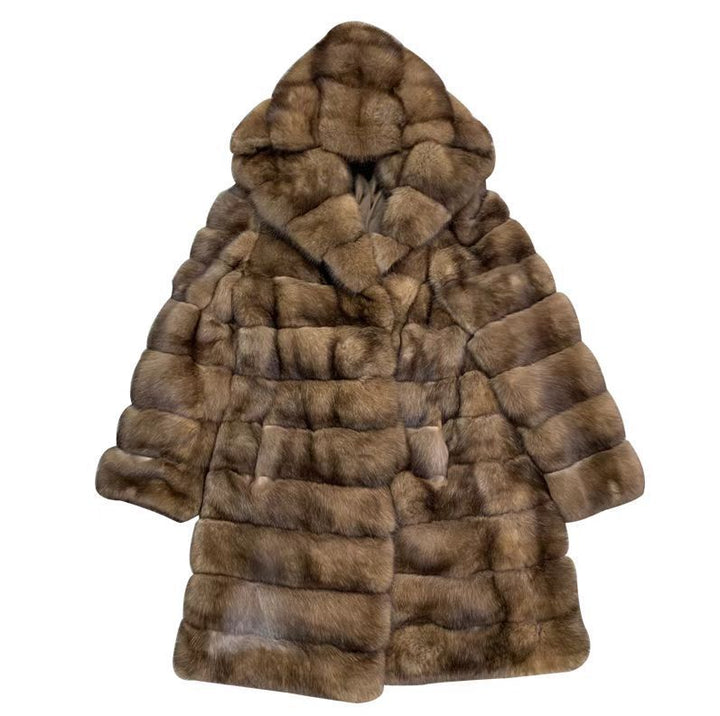 Ladies Luxurious Faux Fur Coat with Trendy Patchwork Design Lune London
